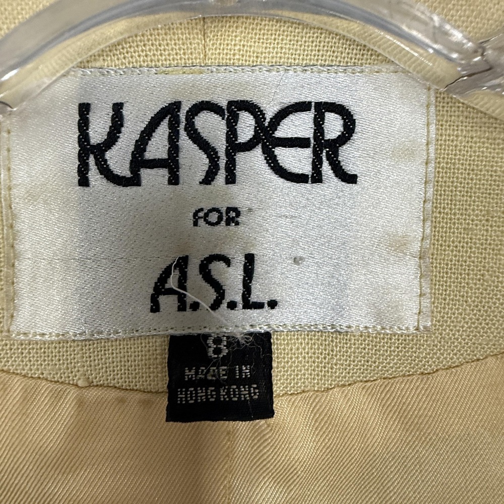 Vintage Kasper For A.S.L. Blazer Jacket Womens 8 Beige Cutwork Floral 80s - Picture 6 of 16